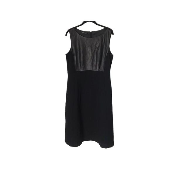 Lafayette 148 Dress Womens Size 8 Black Virgin Wool Leather Bodice Sleeveless - Picture 1 of 14